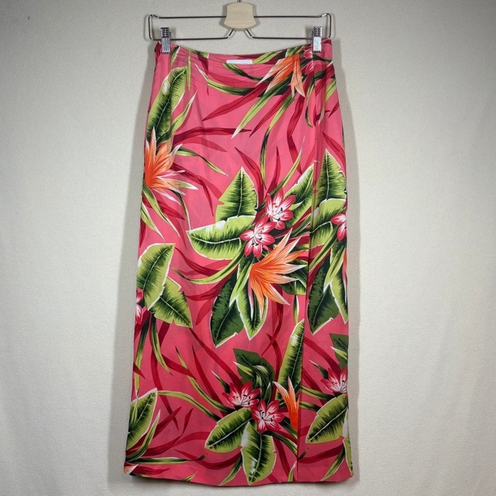 Worthington Silk Skirt Sz 6 Pink Tropical Print Resortwear Quiet Luxury Vacation
